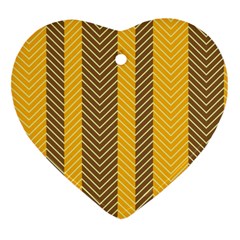 Brown And Orange Herringbone Pattern Wallpaper Background Heart Ornament (two Sides) by Simbadda