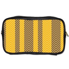 Brown And Orange Herringbone Pattern Wallpaper Background Toiletries Bags 2-side by Simbadda