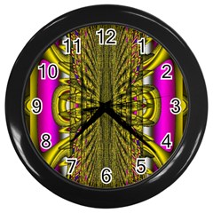 Fractal In Purple And Gold Wall Clocks (black) by Simbadda