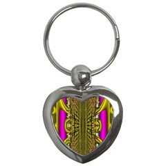 Fractal In Purple And Gold Key Chains (heart)  by Simbadda