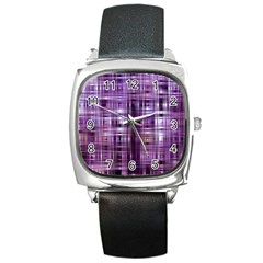 Purple Wave Abstract Background Shades Of Purple Tightly Woven Square Metal Watch by Simbadda