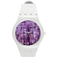 Purple Wave Abstract Background Shades Of Purple Tightly Woven Round Plastic Sport Watch (m) by Simbadda