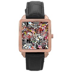 Abstract Composition Digital Processing Rose Gold Leather Watch 