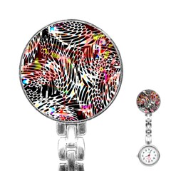 Abstract Composition Digital Processing Stainless Steel Nurses Watch