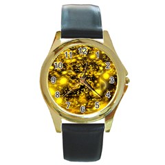 Vortex Glow Abstract Background Round Gold Metal Watch by Simbadda