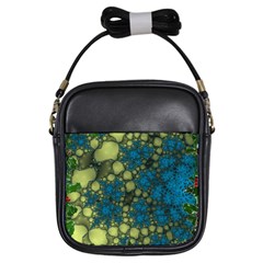 Holly Frame With Stone Fractal Background Girls Sling Bags by Simbadda