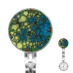 Holly Frame With Stone Fractal Background Stainless Steel Nurses Watch by Simbadda