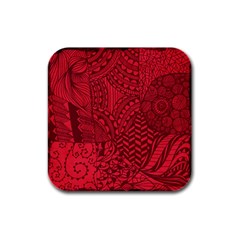 Deep Red Background Abstract Rubber Square Coaster (4 Pack)  by Simbadda