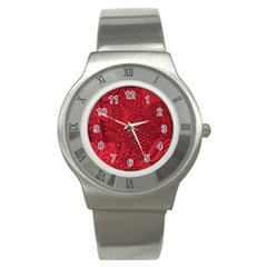 Deep Red Background Abstract Stainless Steel Watch by Simbadda