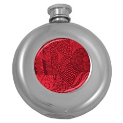 Deep Red Background Abstract Round Hip Flask (5 Oz) by Simbadda