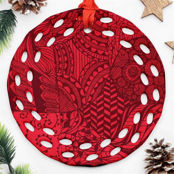 Deep Red Background Abstract Round Filigree Ornament (Two Sides)