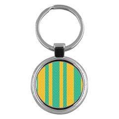 Green And Orange Herringbone Wallpaper Pattern Background Key Chains (round)  by Simbadda