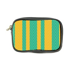 Green And Orange Herringbone Wallpaper Pattern Background Coin Purse by Simbadda