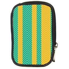 Green And Orange Herringbone Wallpaper Pattern Background Compact Camera Cases by Simbadda