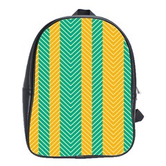 Green And Orange Herringbone Wallpaper Pattern Background School Bags(large)  by Simbadda