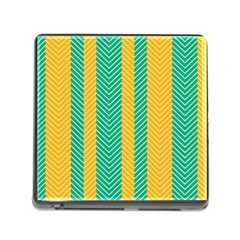 Green And Orange Herringbone Wallpaper Pattern Background Memory Card Reader (square) by Simbadda