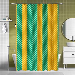 Green And Orange Herringbone Wallpaper Pattern Background Shower Curtain 48  X 72  (small)  by Simbadda