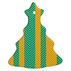 Green And Orange Herringbone Wallpaper Pattern Background Christmas Tree Ornament (two Sides)