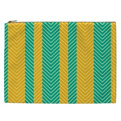 Green And Orange Herringbone Wallpaper Pattern Background Cosmetic Bag (xxl)  by Simbadda