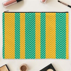 Green And Orange Herringbone Wallpaper Pattern Background Cosmetic Bag (xxxl)  by Simbadda