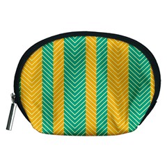 Green And Orange Herringbone Wallpaper Pattern Background Accessory Pouches (medium)  by Simbadda