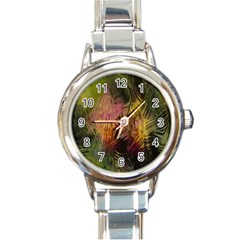 Abstract Brush Strokes In A Floral Pattern  Round Italian Charm Watch by Simbadda