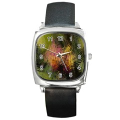 Abstract Brush Strokes In A Floral Pattern  Square Metal Watch by Simbadda