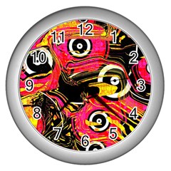 Abstract Clutter Pattern Baffled Field Wall Clocks (silver)  by Simbadda