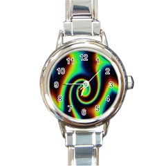 Background Colorful Vortex In Structure Round Italian Charm Watch by Simbadda