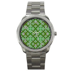 Digital Computer Graphic Seamless Geometric Ornament Sport Metal Watch by Simbadda