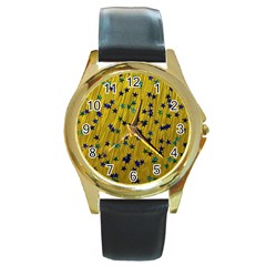 Abstract Gold Background With Blue Stars Round Gold Metal Watch by Simbadda