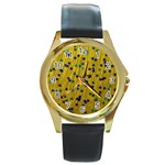 Abstract Gold Background With Blue Stars Round Gold Metal Watch Front