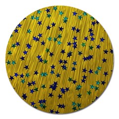 Abstract Gold Background With Blue Stars Magnet 5  (round)