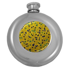 Abstract Gold Background With Blue Stars Round Hip Flask (5 Oz) by Simbadda