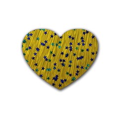 Abstract Gold Background With Blue Stars Heart Coaster (4 Pack)  by Simbadda