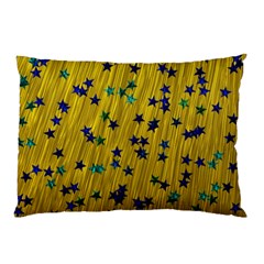 Abstract Gold Background With Blue Stars Pillow Case by Simbadda