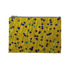 Abstract Gold Background With Blue Stars Cosmetic Bag (large)  by Simbadda