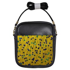 Abstract Gold Background With Blue Stars Girls Sling Bags