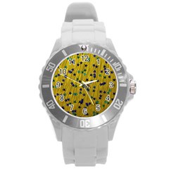 Abstract Gold Background With Blue Stars Round Plastic Sport Watch (l) by Simbadda