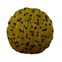 Abstract Gold Background With Blue Stars Standard 15  Premium Round Cushions