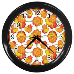 Colorful Stylized Floral Pattern Wall Clocks (black) by dflcprints