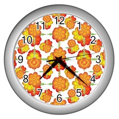 Colorful Stylized Floral Pattern Wall Clocks (silver)  by dflcprints