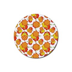 Colorful Stylized Floral Pattern Rubber Coaster (round)  by dflcprints