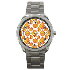 Colorful Stylized Floral Pattern Sport Metal Watch by dflcprints