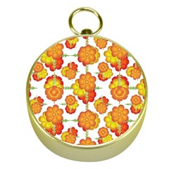 Colorful Stylized Floral Pattern Gold Compasses by dflcprints