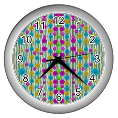 Wood And Flower Trees With Smiles Of Gold Wall Clocks (silver)  by pepitasart