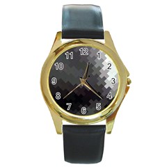 Abstract Pattern Moving Transverse Round Gold Metal Watch