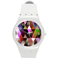 Triangles Abstract Triangle Background Pattern Round Plastic Sport Watch (m) by Simbadda