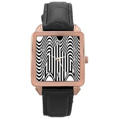 Stripe Abstract Stripped Geometric Background Rose Gold Leather Watch  by Simbadda