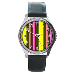 Stripes Abstract Background Pattern Round Metal Watch by Simbadda